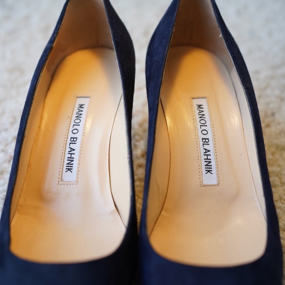 NEW Manolo Blahnik BB 50mm Suede Pumps - Navy Size 7 US / 37 IT - Never Worn - Picture 5 of 8